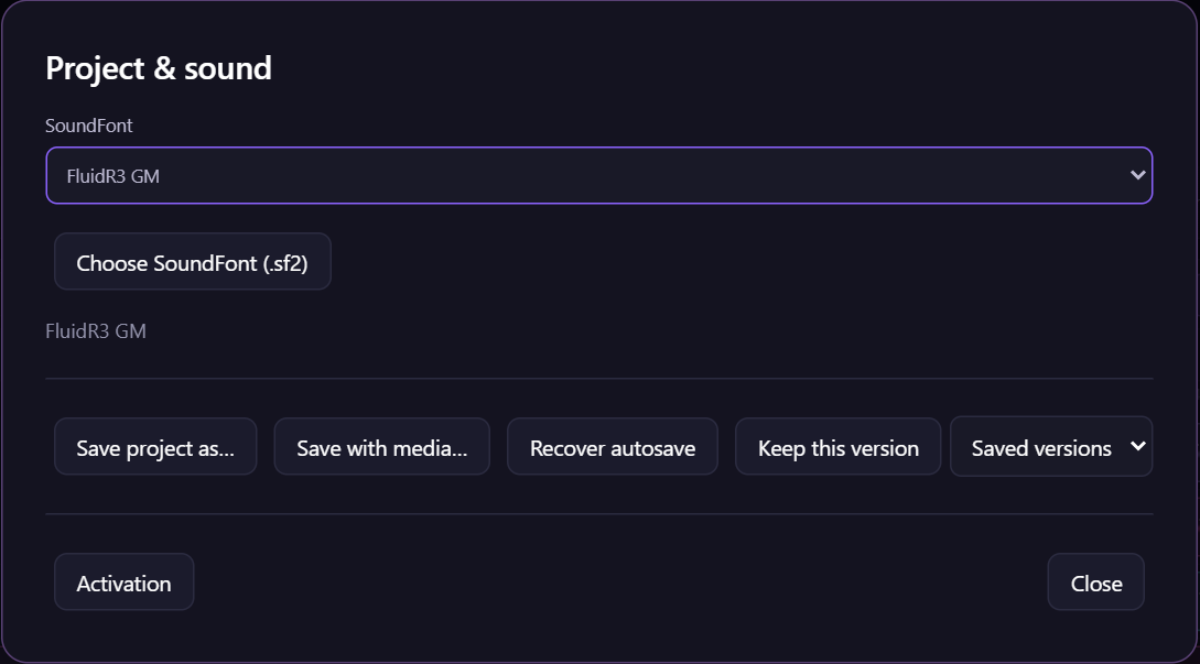 Project and sound with saving options